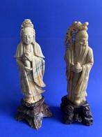 Figuur - Two Asian figures -Shou Xing & Guanyin - carved, Antiek en Kunst