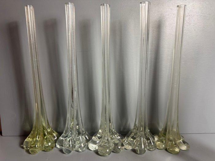 Vaas - Glas - Set van vijf Solifleur vintage mond geblazen, Antiek en Kunst, Kunst | Designobjecten