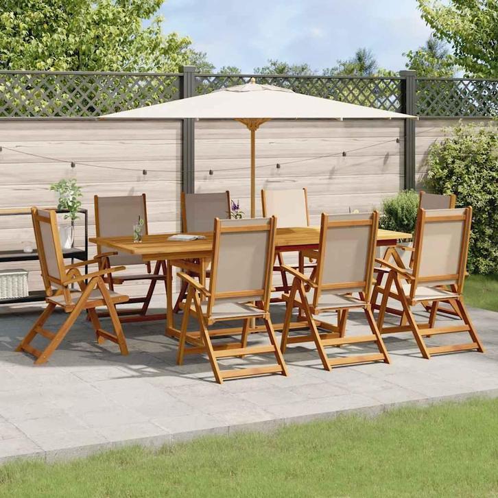 vidaXL 9-delige Tuinset massief acaciahout en textileen, Tuin en Terras, Tuinsets en Loungesets, Tuinset, Nieuw, Verzenden