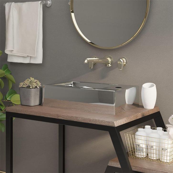vidaXL Wastafel met overloop 49x25x15 cm keramiek, Doe-het-zelf en Bouw, Sanitair, Nieuw, Verzenden