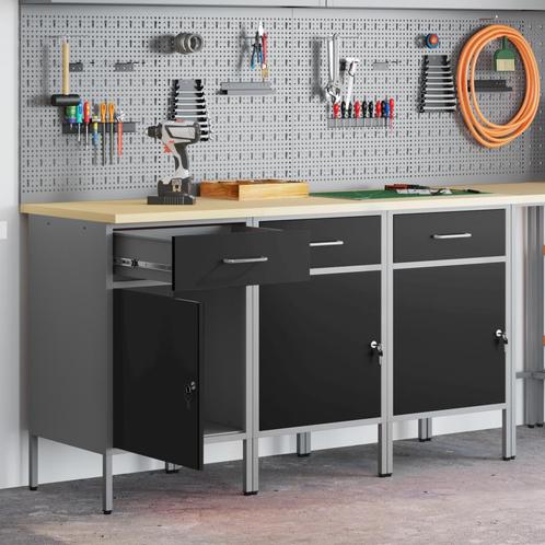 vidaXL Werkcabinet 3-delig Zwart en Grijs Gemaakt van, Doe-het-zelf en Bouw, Werkbanken, Nieuw, Verzenden
