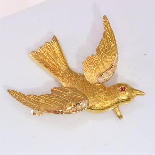 Broche - 18 karaat Geel goud - Parel - Vintage antiek 1900, Handtassen en Accessoires, Antieke sieraden
