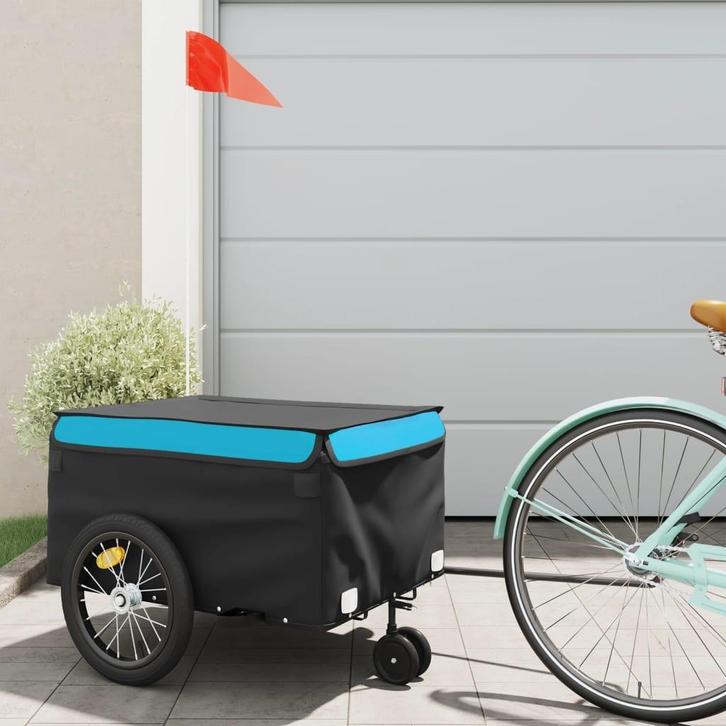 vidaXL Fietstrailer 45 kg ijzer zwart en blauw, Fietsen en Brommers, Fietsaccessoires | Aanhangwagens en Karren, Nieuw, Verzenden