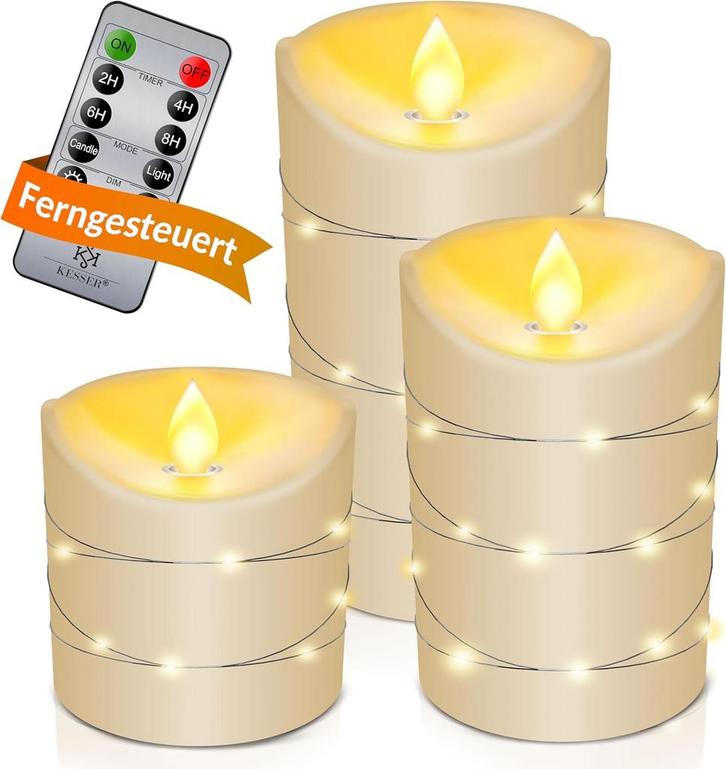 KESSER® Led-kaarsen, 3-delige set, vlamloze kaarsen, timerfu, Huis en Inrichting, Lampen | Overige, Verzenden