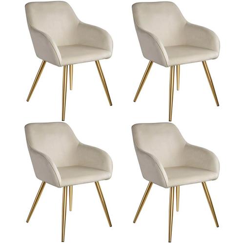 tectake Eetkamerstoel Marilyn fluweellook, gouden poten - cr, Huis en Inrichting, Stoelen, Verzenden