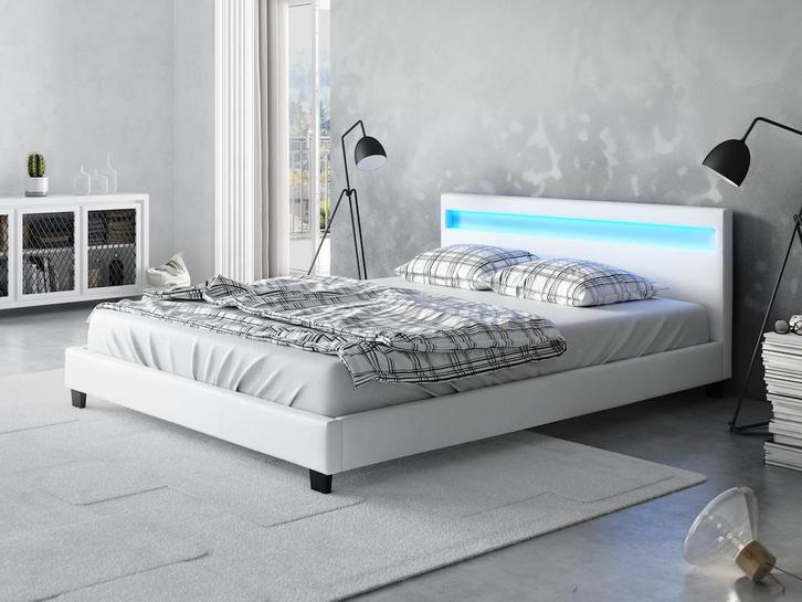 Tweepersoonsbed Paris - Wit - 140x200 cm LED verlichting, Huis en Inrichting, Slaapkamer | Bedden, Nieuw, 140 cm, Verzenden