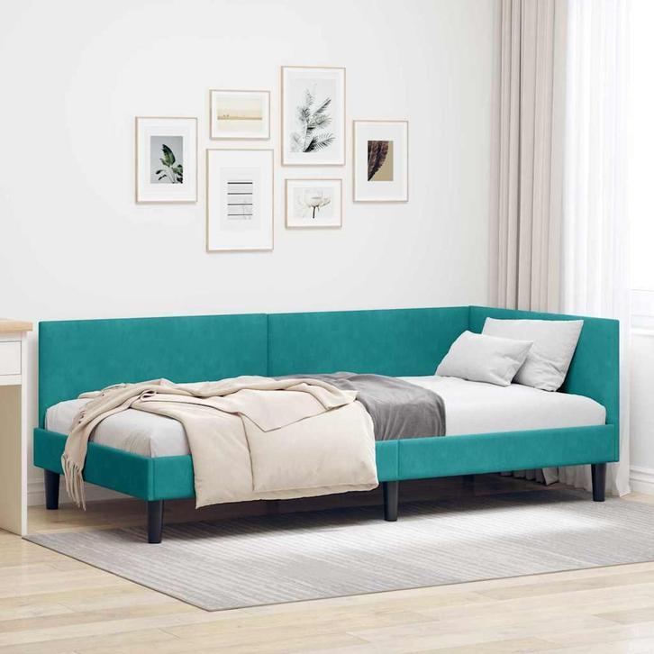 Turquoise Fluweel Bedframe | Retour Deal | 49% Korting!, Huis en Inrichting, Slaapkamer | Bedden, 80 cm, Overige maten, Verstelbaar