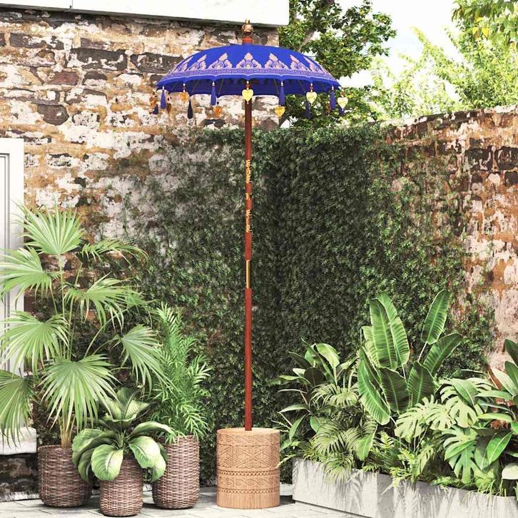 vidaXL Balinese Parasol Blauw 125 x 125 x 260 cm Katoen, Tuin en Terras, Parasols, Nieuw, Verzenden