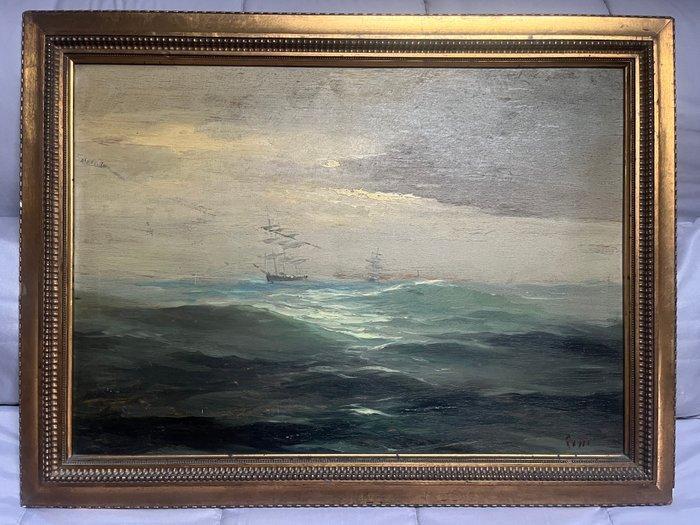 Scuola italiana (XIX-XX) - Velieri su mare mosso, Antiek en Kunst, Kunst | Schilderijen | Klassiek