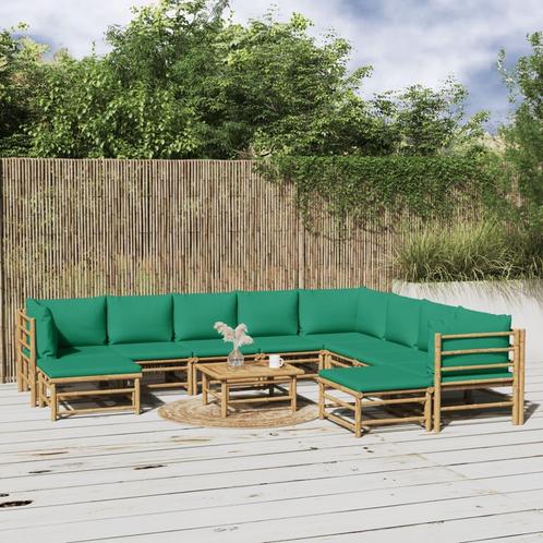 vidaXL Salon de jardin 11 pcs avec coussins vert bambou, Tuin en Terras, Tuinsets en Loungesets, Verzenden