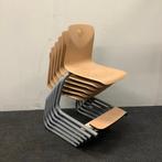 complete set 6 stuks Woodmark schoolstoelen met voetenplank,, Huis en Inrichting, Gebruikt, Hout, Vijf, Zes of meer stoelen