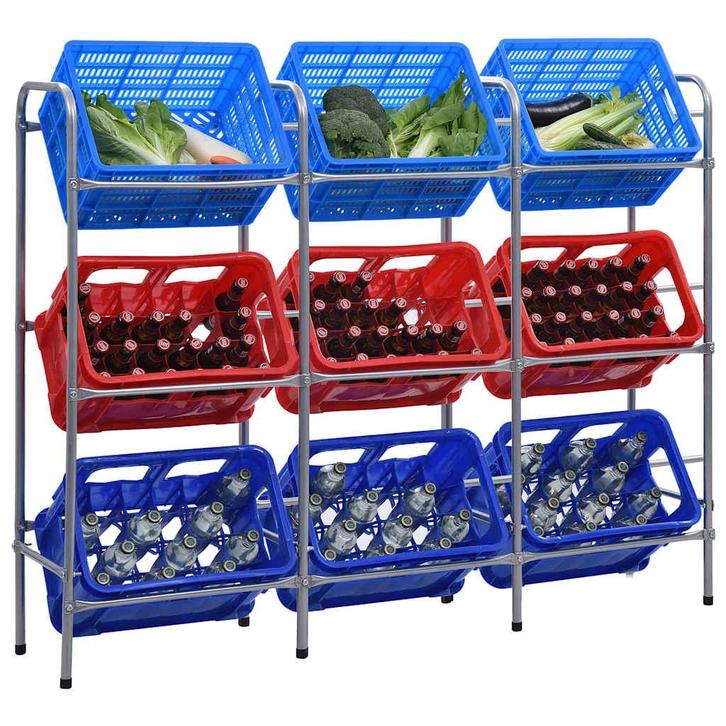 vidaXL Opbergrek voor 9 kratten 145x33x116 staal, Huis en Inrichting, Kasten | Stellingkasten, Nieuw, Verzenden