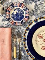 Toile de jouy tafelkleed romantische stijlmotieven op beige, Antiek en Kunst