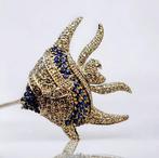 Broche Vintage 18k gouden diamanten saffier visbroche
