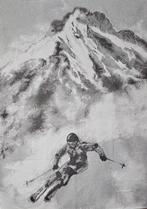 Alpaca wollen wandtapijt met skiër in de bergen - 185x140cm, Antiek en Kunst, Antiek | Tapijten, Tafelkleden en Textiel