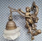 Wandlamp - Franse Rozenlamp - Mat glas, Gepatineerd brons -, Antiek en Kunst