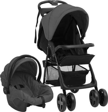 vidaXL - Kinderwagen - 3-in-1 - staal - donkergrijs - en -