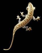 Smaragd - Zilver, Zilveren 925 Broche Lézard Solaire en, Antiek en Kunst