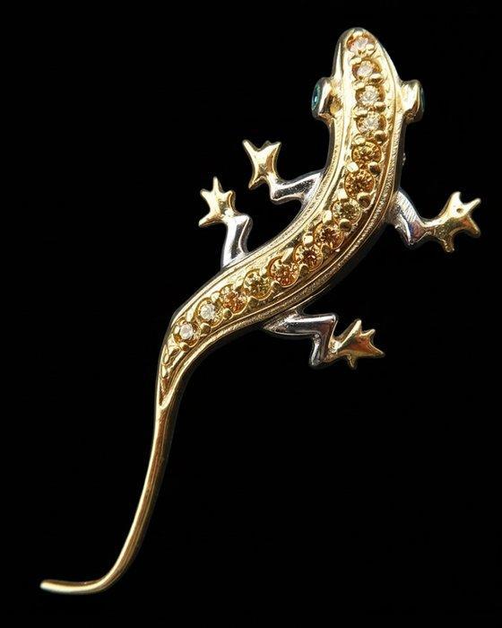 Smaragd - Zilver, Zilveren 925 Broche Lézard Solaire en, Antiek en Kunst, Antiek | Boeken en Manuscripten