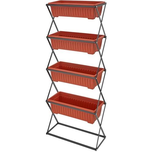 tectake Verticaal plantenrek met 4 bakken 52x21x127cm - brui, Tuin en Terras, Bloembakken en Plantenbakken, Verzenden