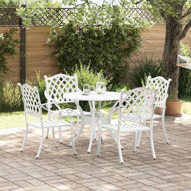 vidaXL Tuin Eettafel Set 5 pcs Wit Aluminium, Tuin en Terras, Tuinsets en Loungesets, Nieuw, Verzenden