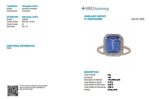 Trouwring - 14 karaat Geel goud - 3.11ct. tw. Tanzaniet -, Handtassen en Accessoires, Antieke sieraden