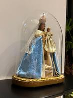 Beeld - Madonna met kind onder stolp - 40 cm - Glas, Hout,, Antiek en Kunst