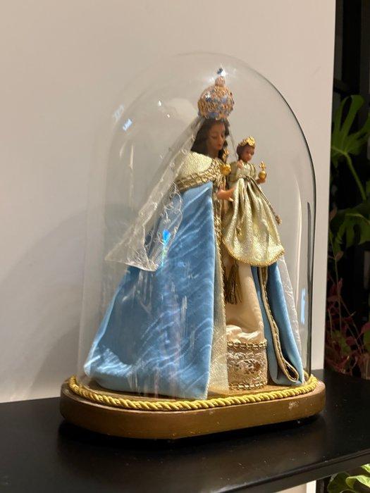 Beeld - Madonna met kind onder stolp - 40 cm - Glas, Hout,, Antiek en Kunst, Antiek | Boeken en Manuscripten