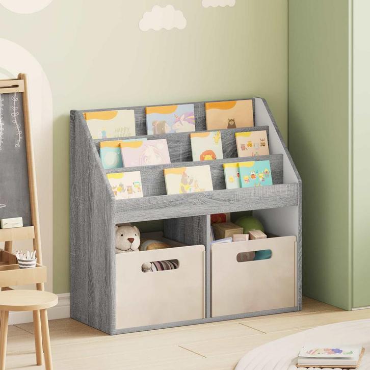 vidaXL Kinderboekenplank Grijs Sonoma 72,5 x 29,5 x 69 cm, Huis en Inrichting, Woonaccessoires | Krantenbakken en Lectuurbakken