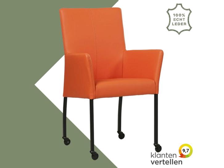 Leren eetkamerstoel Comfort met wieltjes en armleuning -, Huis en Inrichting, Stoelen, Overige kleuren, Eén, Nieuw, Leer, Ophalen of Verzenden