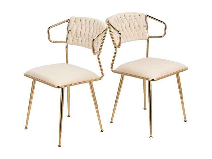 Eetkamerstoelen - Set van 2 - Fluweel - Beige / Goud •, Huis en Inrichting, Stoelen, Nieuw, Verzenden