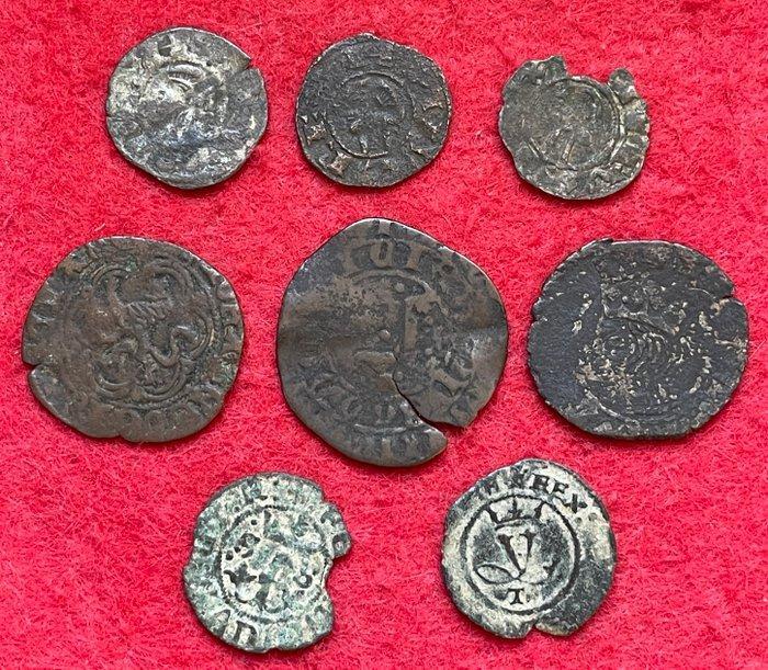 Koninkrijk Spanje. Lote de8 monedas españolas medievales y, Postzegels en Munten, Munten | Europa | Niet-Euromunten