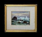 Giuseppe Rossi (1876-1951) - Marina con scogli e mare mosso