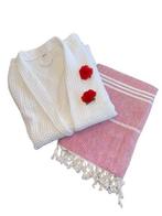 Wellness Pakket: Badjas Wafel & Hamamdoek 90x165cm Rood, Huis en Inrichting, Verzenden, Nieuw, Overige kleuren, Overige typen