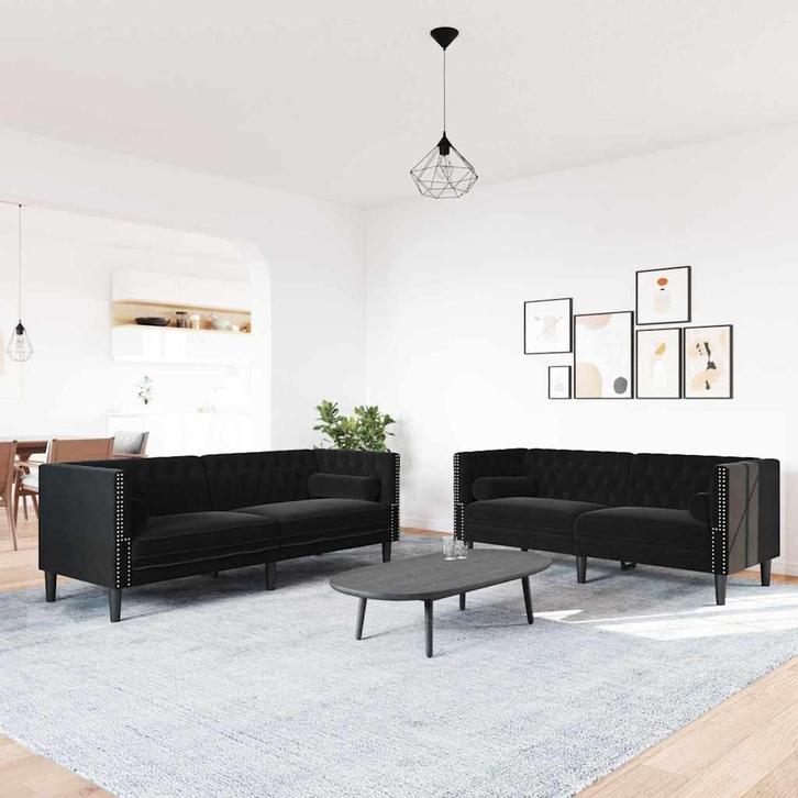 vidaXL Bankstel Zwart Fluweel, Huis en Inrichting, Zetels | Zetels, Nieuw, Verzenden