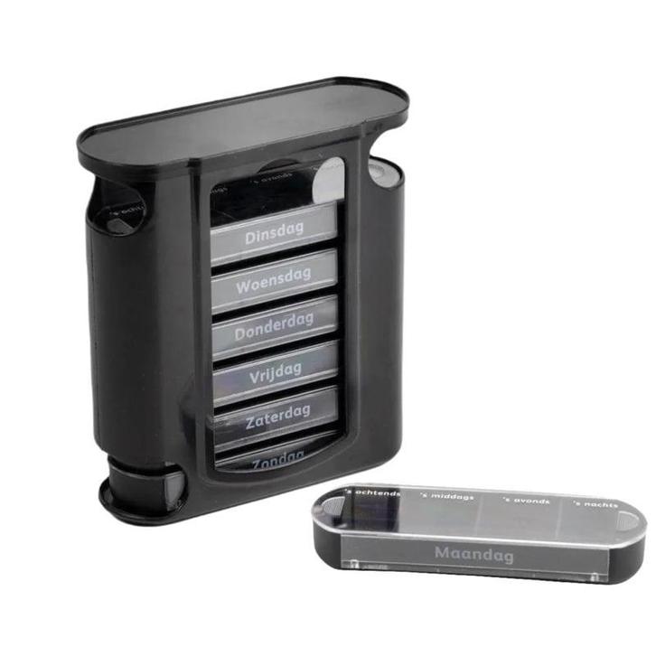Pillendoosje 7 daags / 4 vakjes per dag - ZWART, Diversen, Verpleegmiddelen, Ophalen of Verzenden