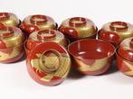 Set of 10 Carp Maki-e Vermilion Lacquer Bowls - Soepkom -