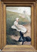 École impressionniste française (XIX) - La bergère et son, Antiek en Kunst, Kunst | Schilderijen | Klassiek