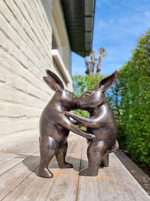 Beeldje - Dansende hazen - Brons, Antiek en Kunst, Kunst | Designobjecten