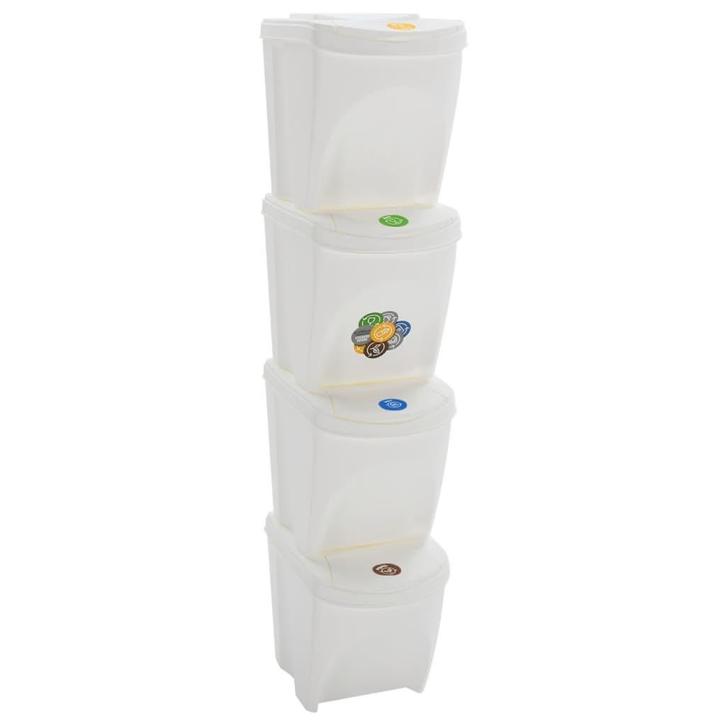vidaXL Vuilnisbakken 4 st stapelbaar 100 L polypropeen wit, Huis en Inrichting, Woonaccessoires | Prullenbakken, Nieuw, Verzenden