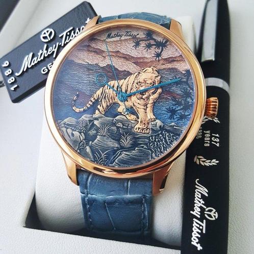 Mathey-Tissot - TIGER - Handcrafted 18K Gold - Swiss, Handtassen en Accessoires, Horloges | Heren