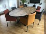 Set van 6 leren kuip eetkamerstoelen - met wieltjes -, Huis en Inrichting, Stoelen, Overige kleuren, Nieuw, Leer, Ophalen of Verzenden