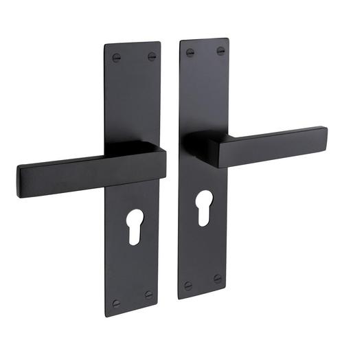 Nova met schild in zwart en cilindergat 55 mm, Doe-het-zelf en Bouw, Hang- en Sluitwerk, Klink of Kruk, Nieuw, IJzer, Ophalen of Verzenden