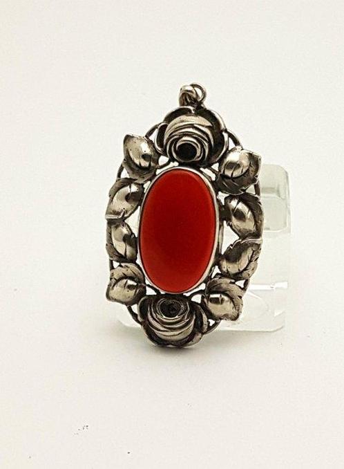 Zilver, Art Deco, Carneool - Ketting met hanger - Deense, Antiek en Kunst, Kunst | Designobjecten