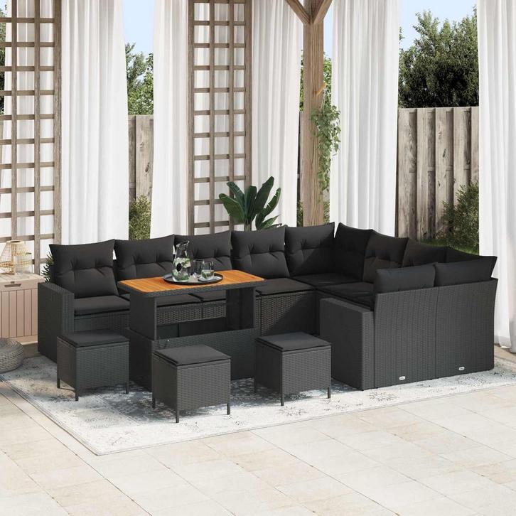 vidaXL Tuinbank Set 13 pcs Zwart poly rattan, Tuin en Terras, Tuinsets en Loungesets, Nieuw, Verzenden
