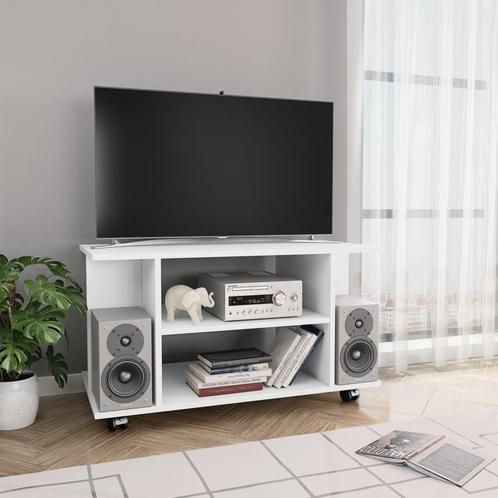 vidaXL Tv-meubel met wieltjes 80x40x45 cm bewerkt hout wit, Huis en Inrichting, Kasten |Televisiemeubels, Nieuw, Verzenden