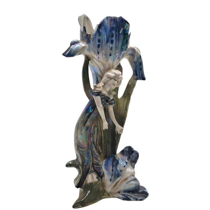 Art nouveau Style - Vaas - Keramiek - Vrouw & Irisbloem, Antiek en Kunst, Kunst | Designobjecten