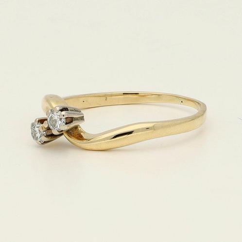Zonder Minimumprijs - Ring - 14 karaat Geel goud - 0.10ct., Handtassen en Accessoires, Ringen