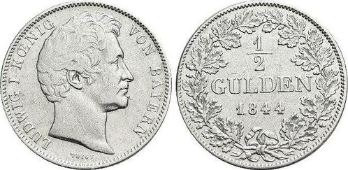 1/2 Gulden 1844 Bayern Ludwig I 1825-1848, Postzegels en Munten, Munten | Europa | Niet-Euromunten, België, Verzenden
