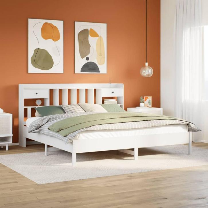 vidaXL Bed met boekenkast zonder matras grenenhout wit, Huis en Inrichting, Slaapkamer | Bedden, Nieuw, Verzenden